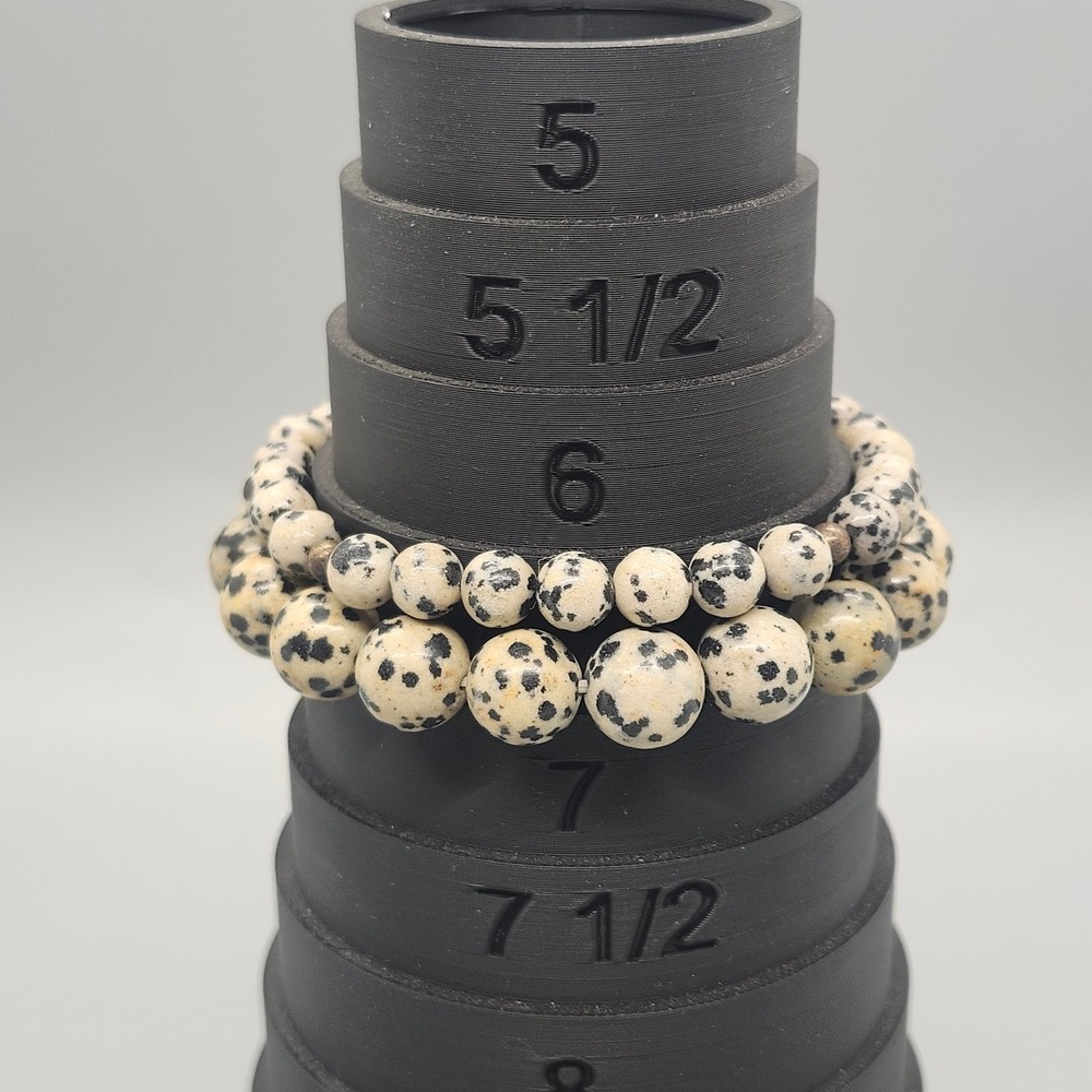 Dalmatian Jasper Beaded Stretch Bracelet Stack 6.5" Natural Stone Gemstone